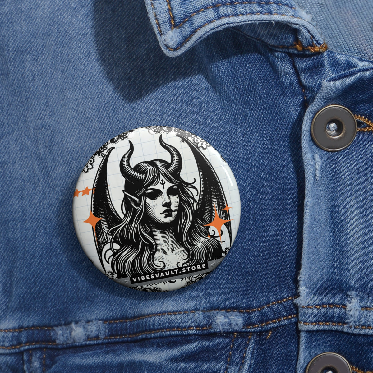 Demon Queen Pin - Black and Orange Button Badge - Fall Halloween 2026
