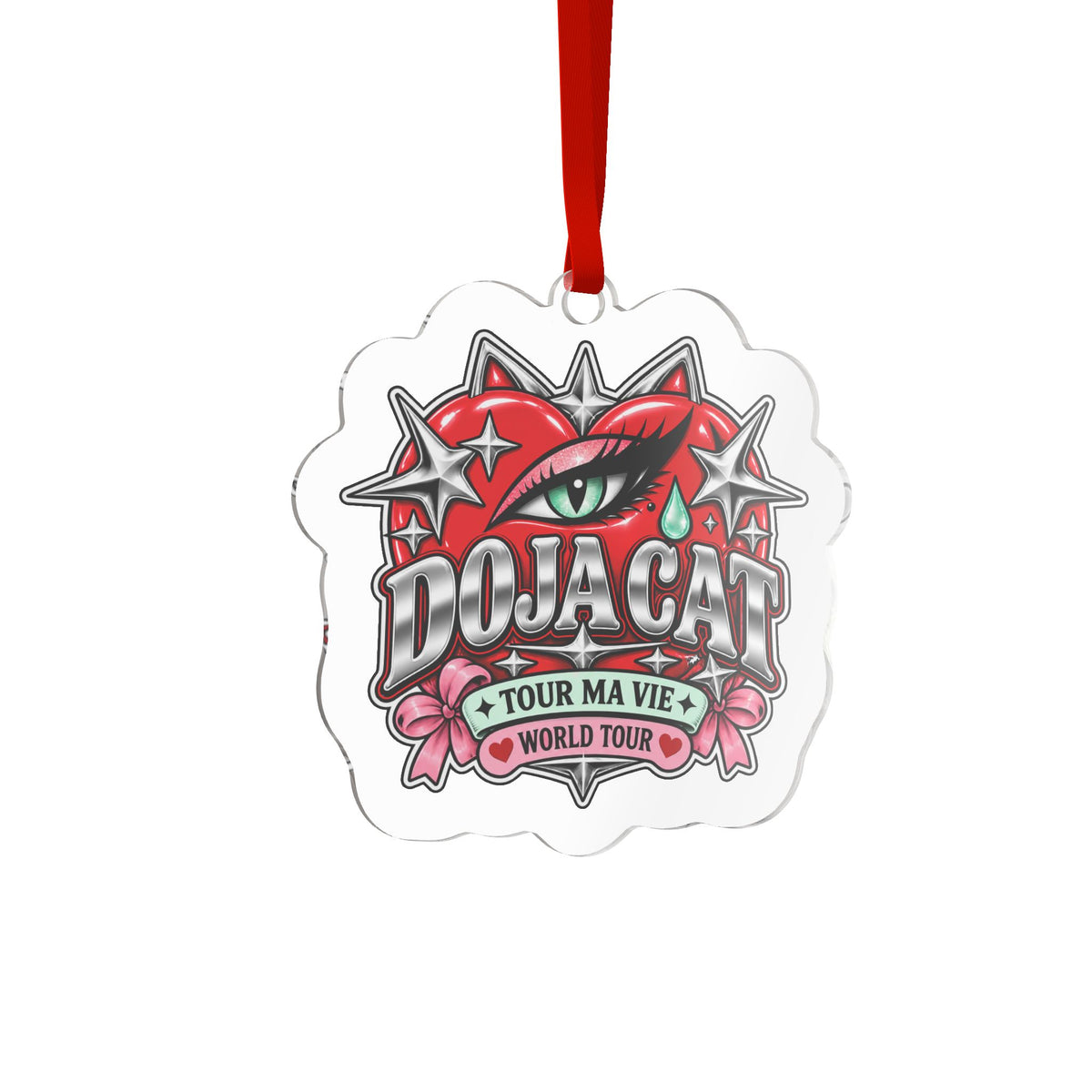 Red Heart Chrome Eye Custom Cut Acrylic Ornament