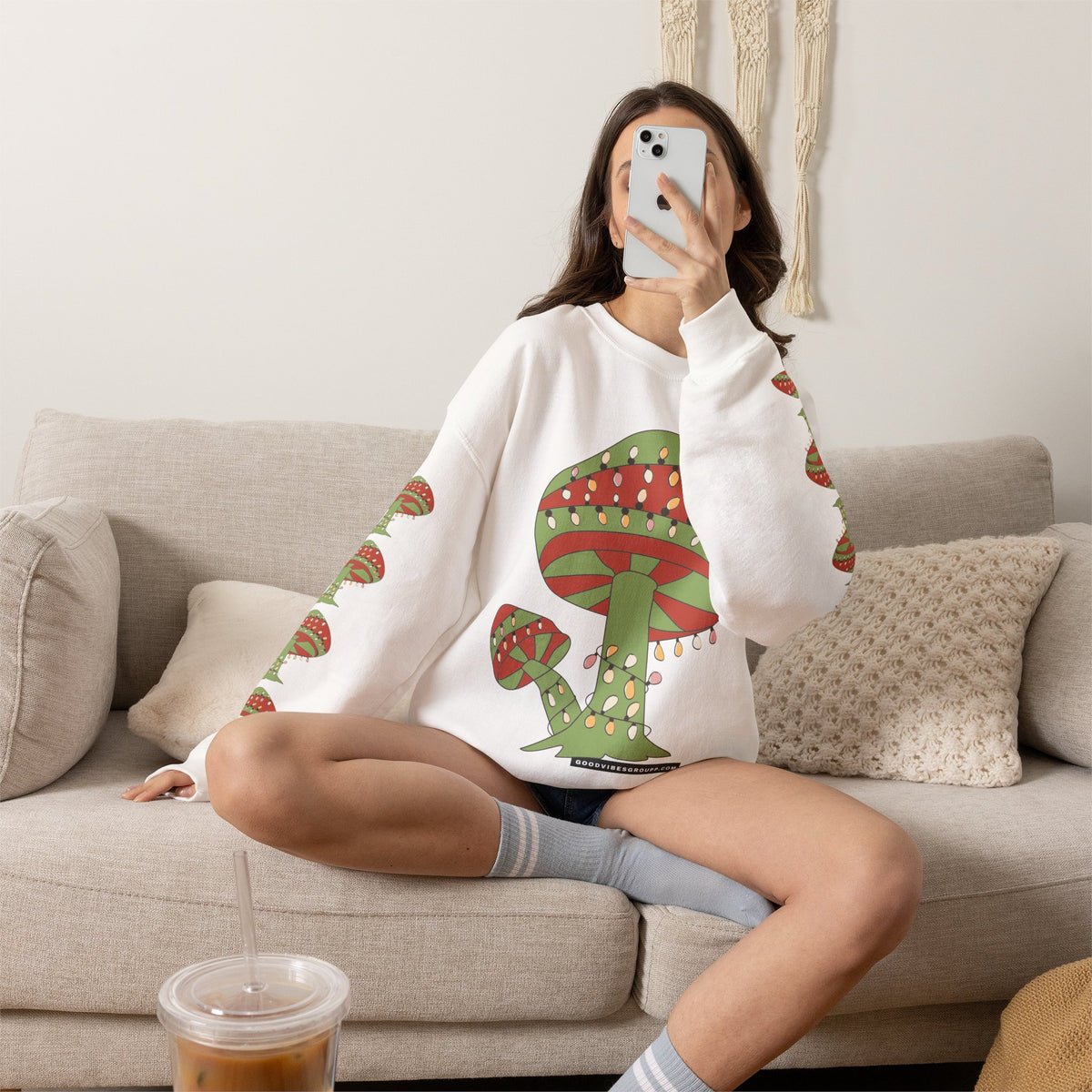 Mushroom Tree Crewneck Sweatshirt — Festive Toadstool Holiday Graphic