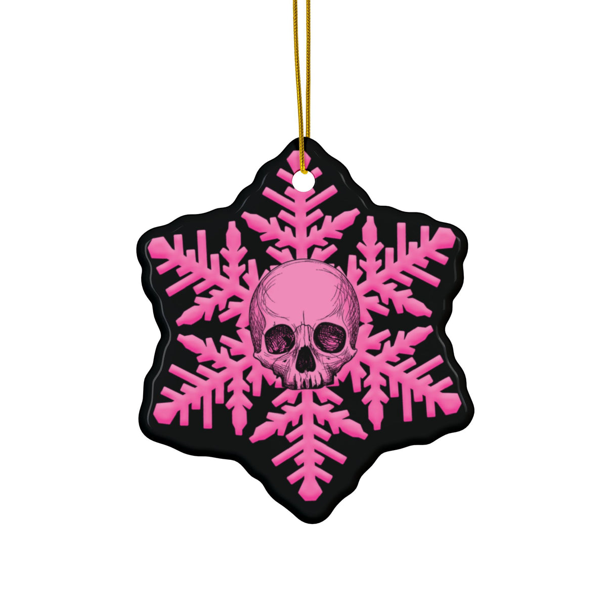 Pink and Black Skull Snowflake Christmas Ornament 1pc, 3pcs, 5pcs, or 10pcs