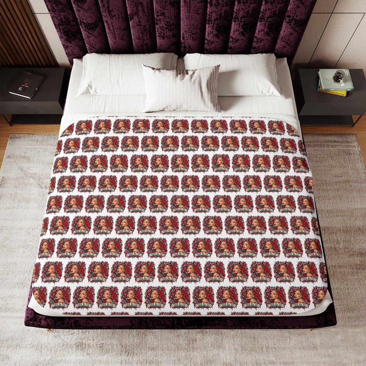 Red Roses Chrome Portrait Sherpa Blanket