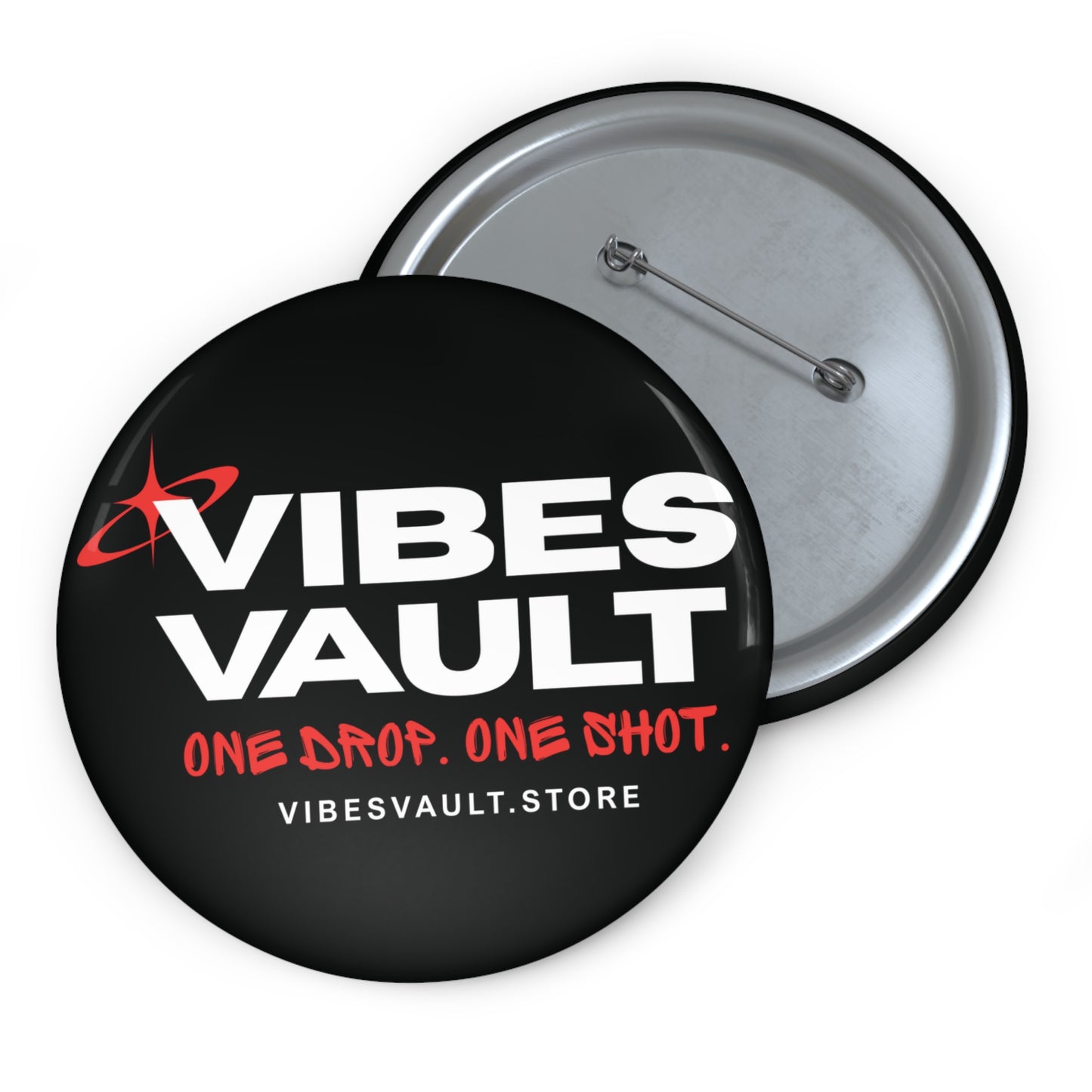 Vibes Vault Logo Pin Button with Starburst