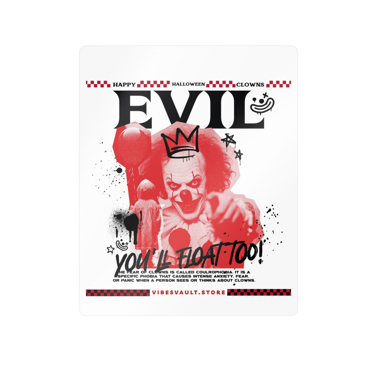 Evil Clown Kiss-Cut Vinyl Decal — Horror Halloween Sticker— Halloween 2026