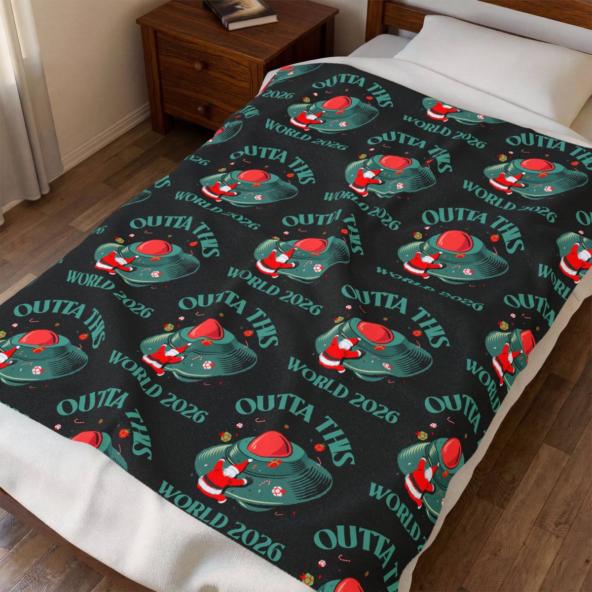 Velveteen Plush Blanket — 'Outta This World' Alien UFO Pattern (World 2026)