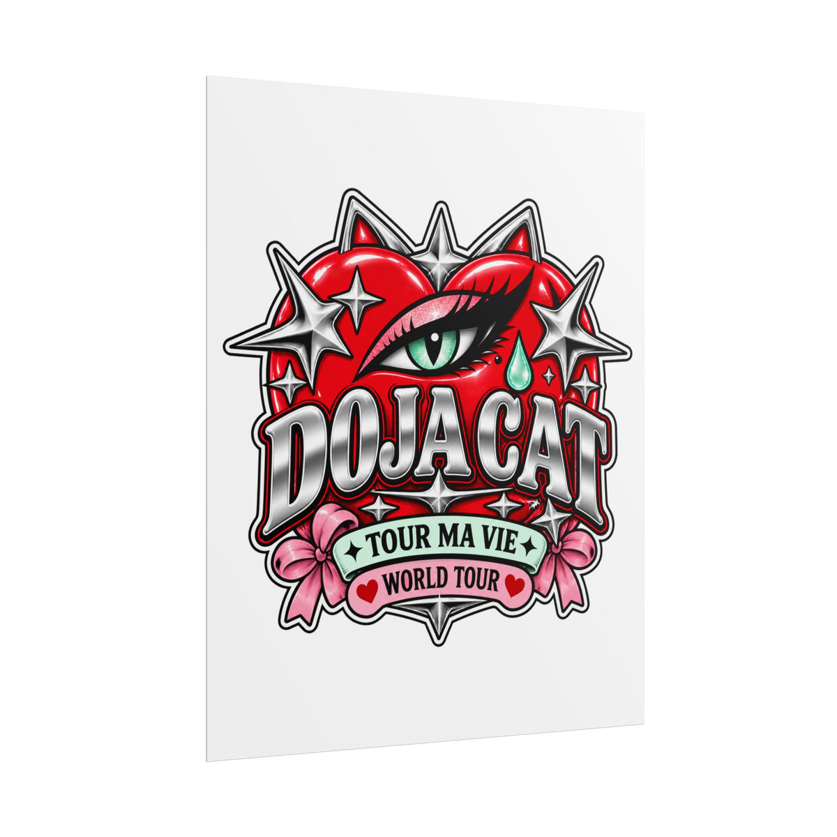 Red Heart Chrome Eye Rolled Poster