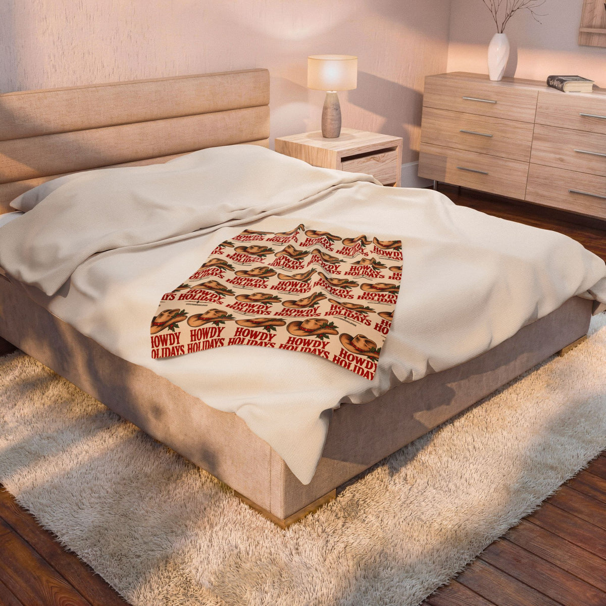 Howdy Holidays Cowboy Christmas Velveteen Plush Blanket