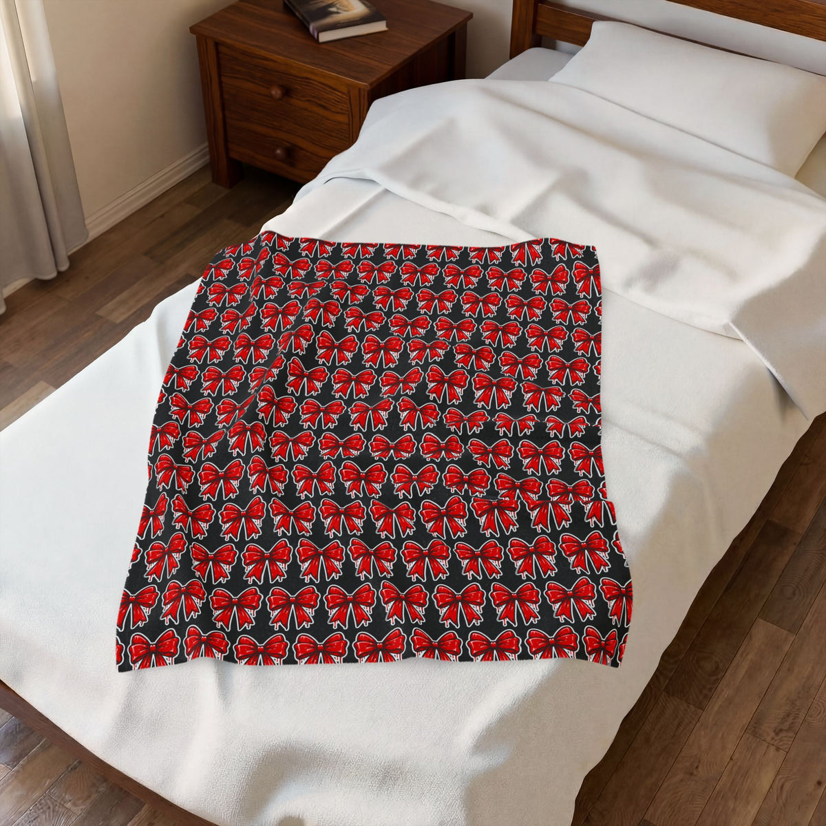 HOLIDAY Red Bow Velveteen Plush Blanket