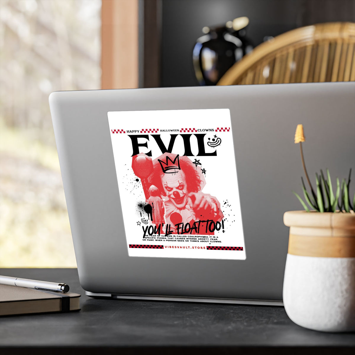 Evil Clown Kiss-Cut Vinyl Decal — Horror Halloween Sticker— Halloween 2026