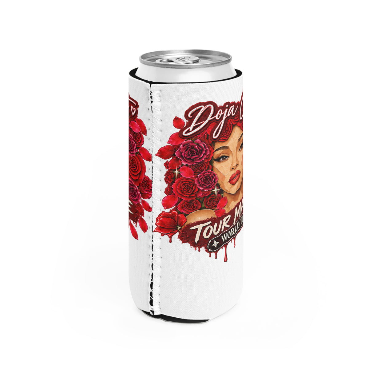 Rose Mosaic Portrait Slim Can Cooler