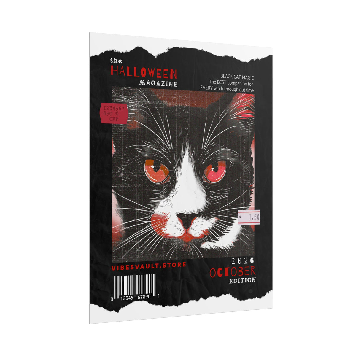 Red Halloween Cat Poster - "Black Cat Magic" October Magazine Cover
