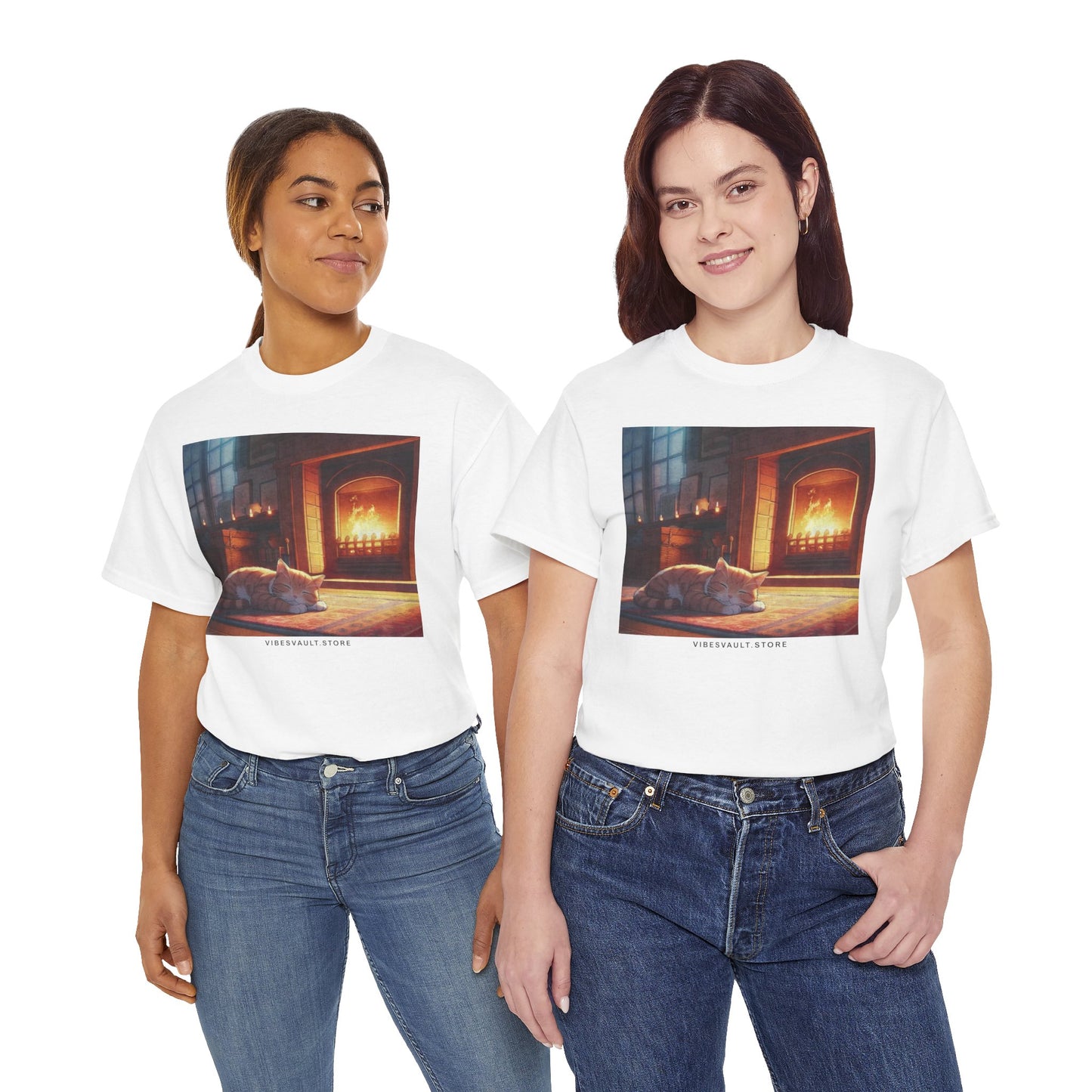 Cozy Fireplace Cat T‑Shirt