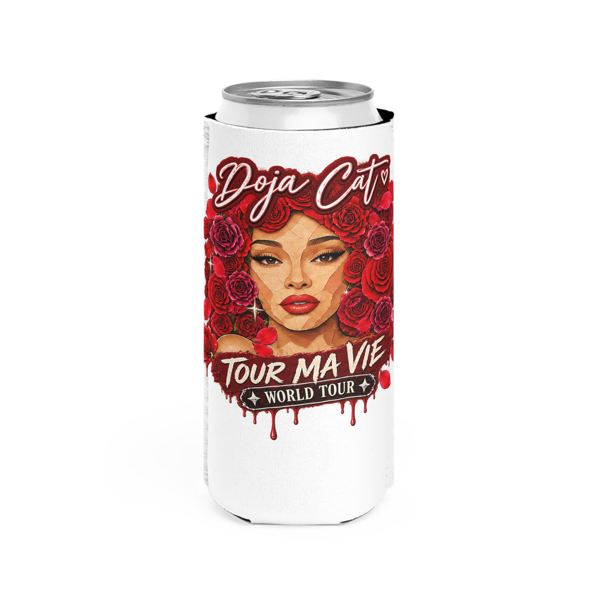 Rose Mosaic Portrait Slim Can Cooler