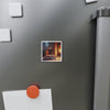 Cozy Fireplace Cat Die-Cut Magnet — Sleeping Kitten Home Décor