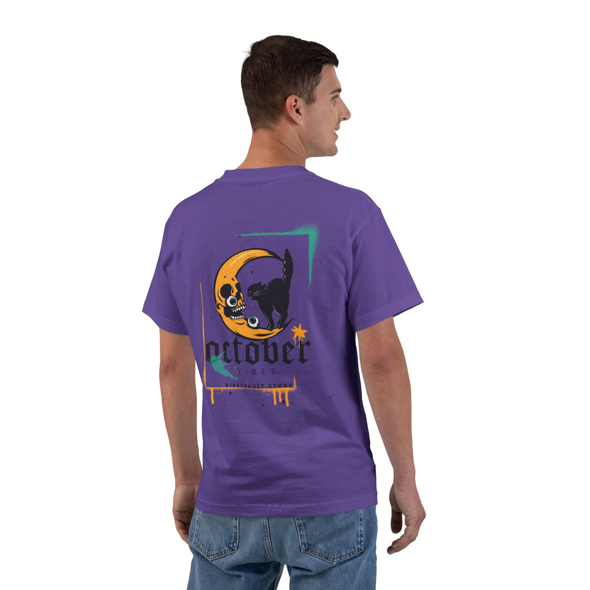 October Crescent Moon and Black Cat - T-shirt Top - Graphic Tee - Fall 2026