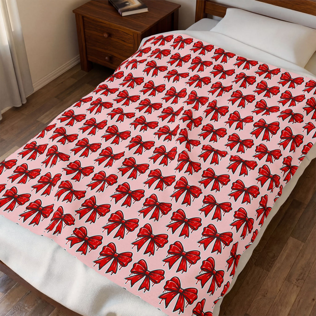 HOLIDAY Red Bow Velveteen Plush Blanket