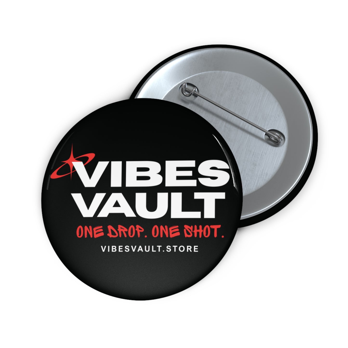 Vibes Vault Logo Pin Button with Starburst
