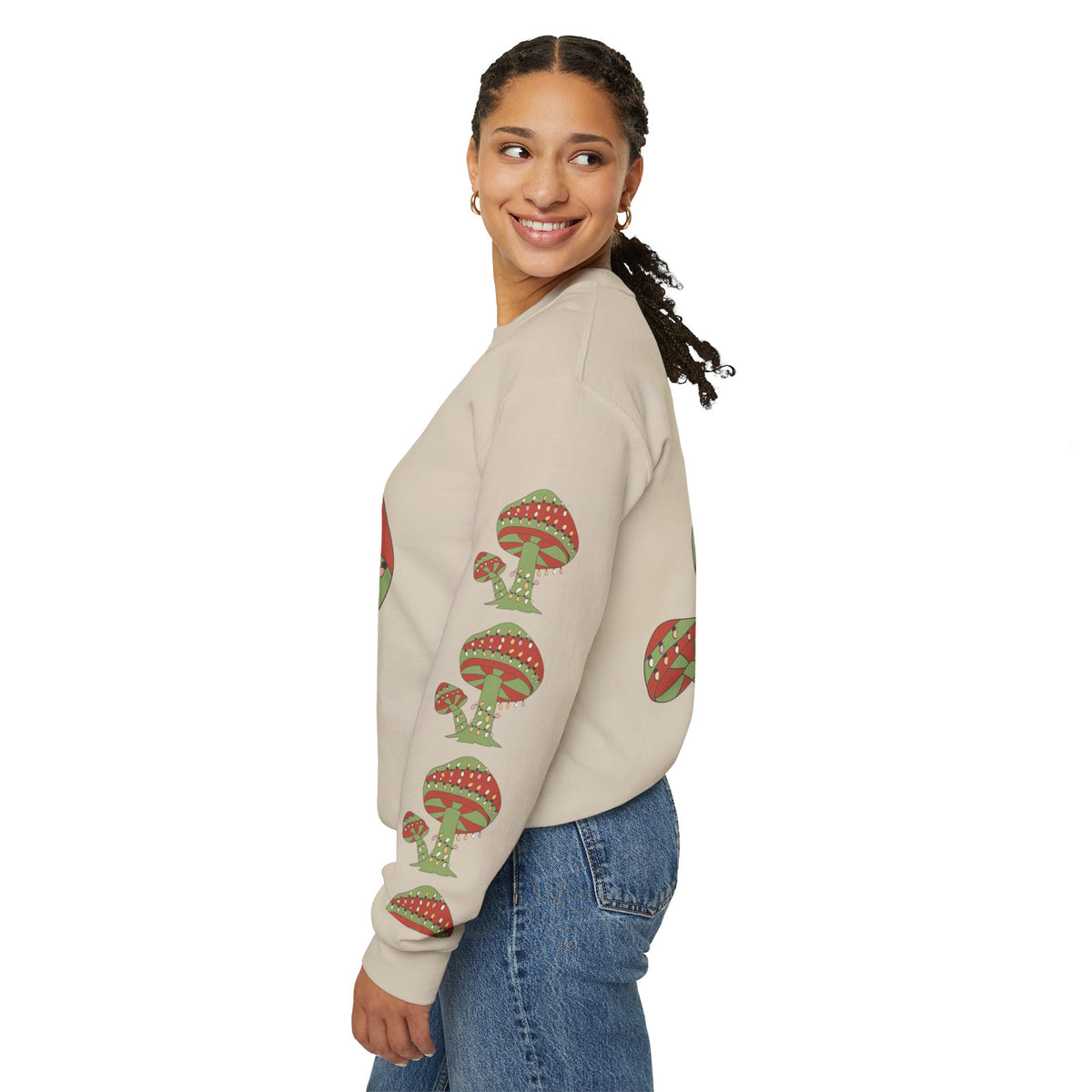 Mushroom Tree Crewneck Sweatshirt — Festive Toadstool Holiday Graphic