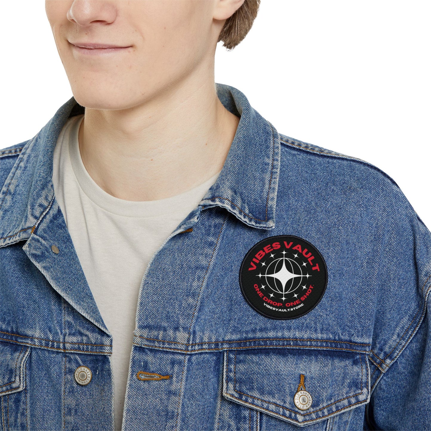 Vibes Vault Logo Iron-On Patch with Globe Stars