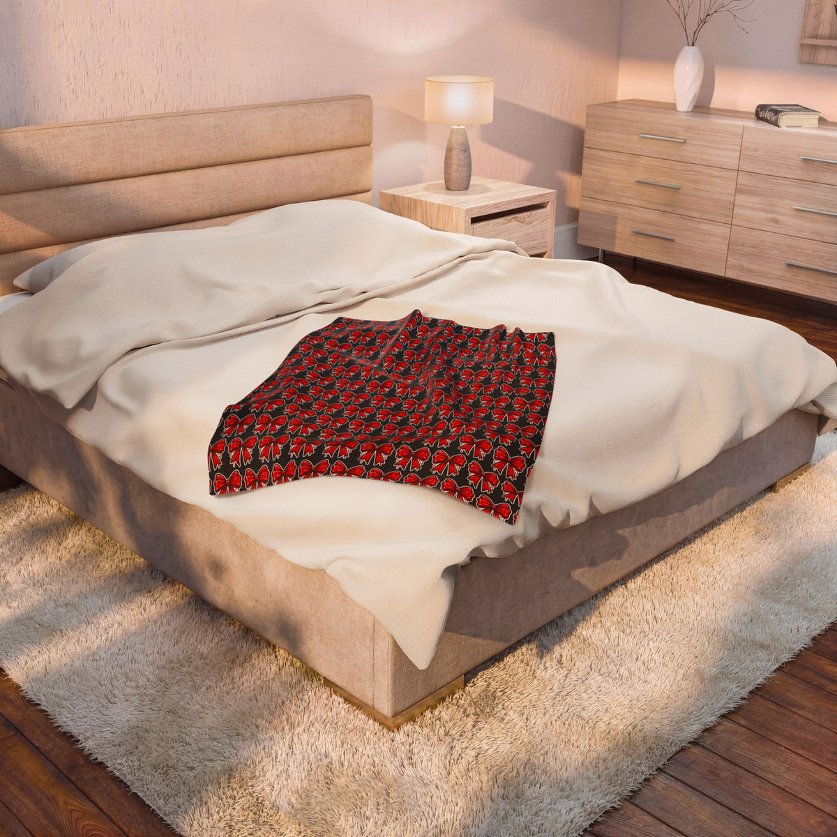 HOLIDAY Red Bow Velveteen Plush Blanket