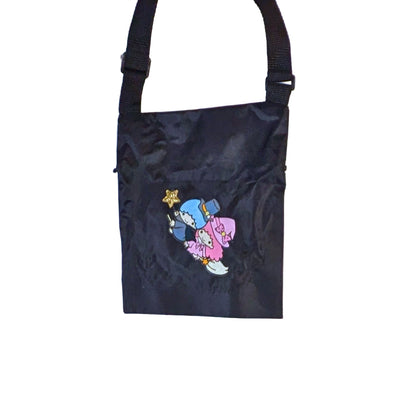 Zip-Close Crossbody Black Bag with Kawaii Twin Stars