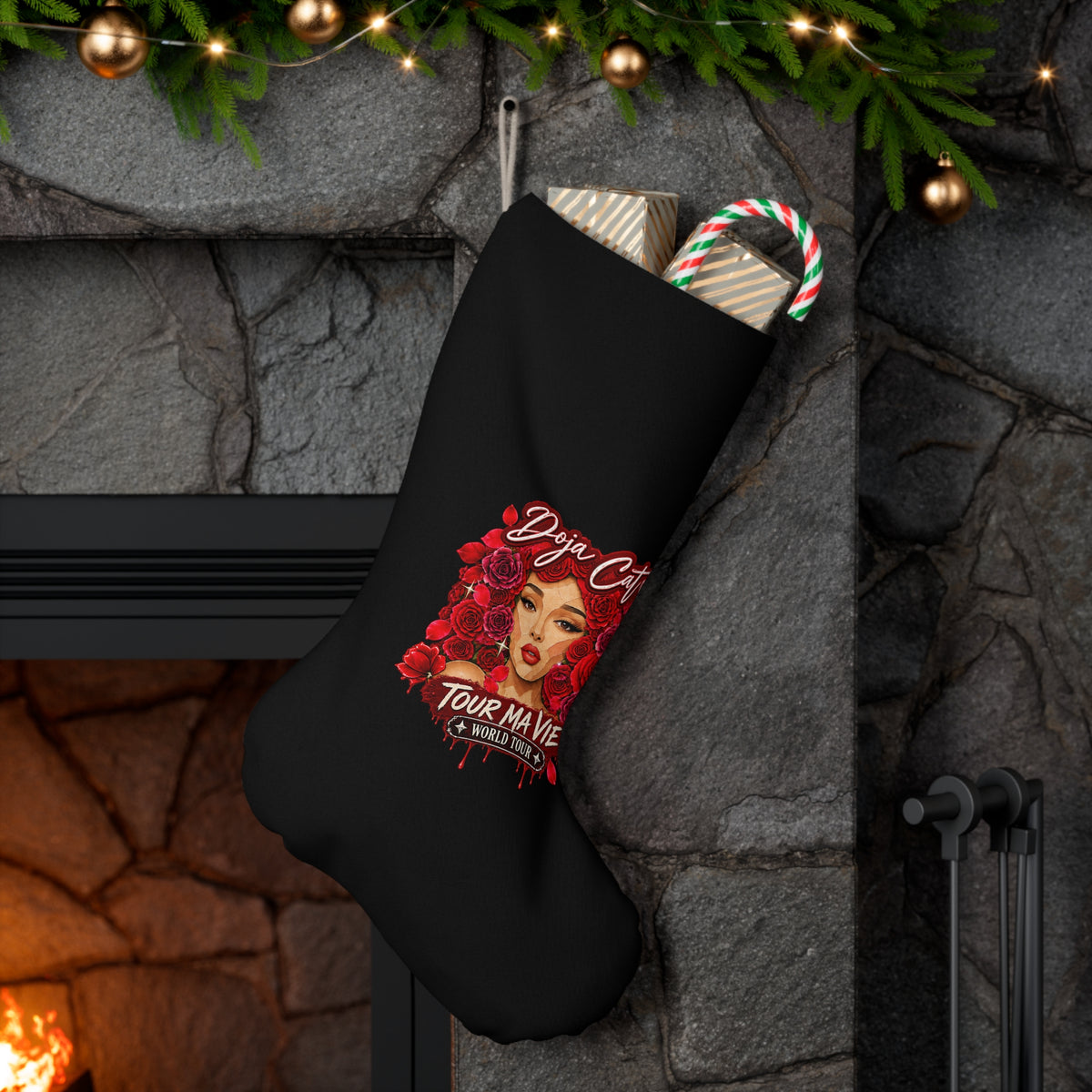 Rose Mosaic Portrait Santa Stocking