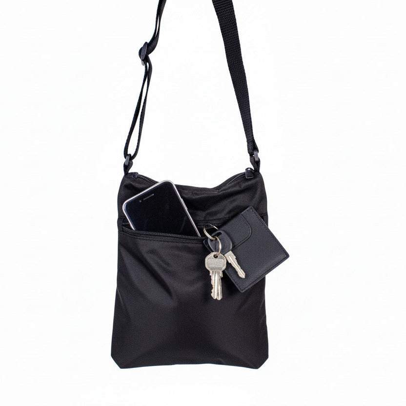 Zip-Close Crossbody Black Bag with Kawaii Twin Stars