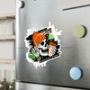 Skull Coffee Sticker — Halloween Skull with Beanie & Pumpkin Kiss-Cut Vinyl Decal— Halloween 2026