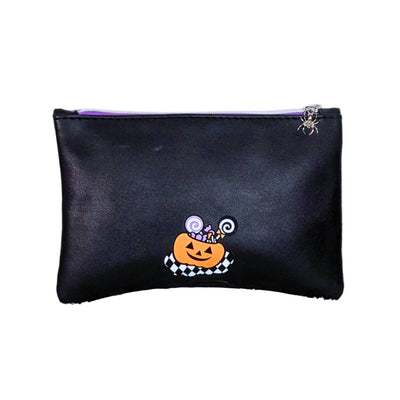 Zip-Close Black Pouch with Spider Keychain