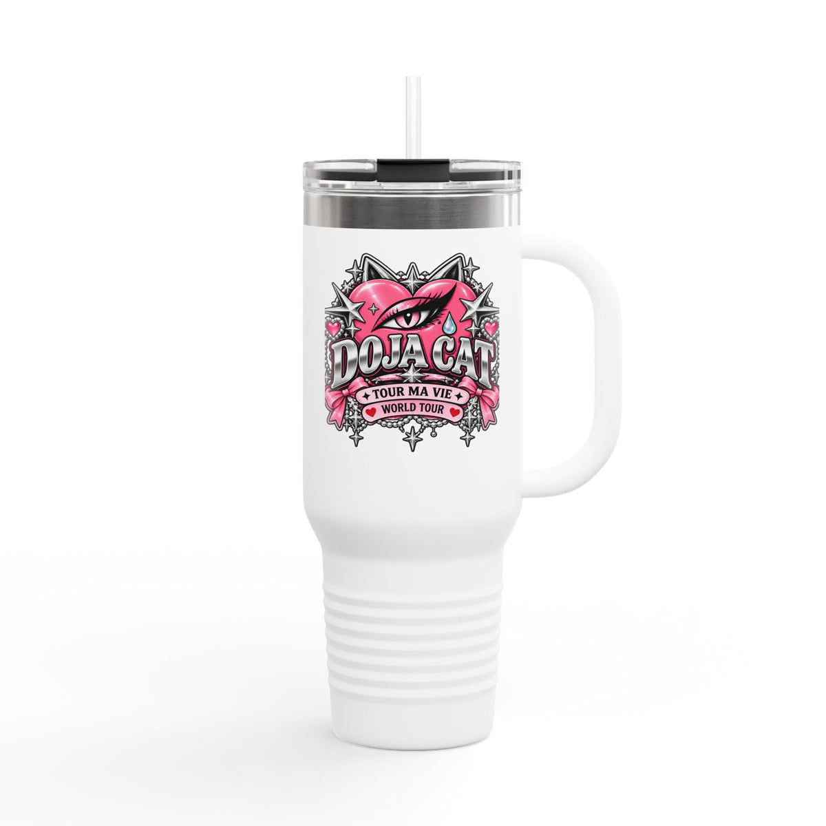 Pink Heart Chrome Eye Insulated Travel Mug 40oz