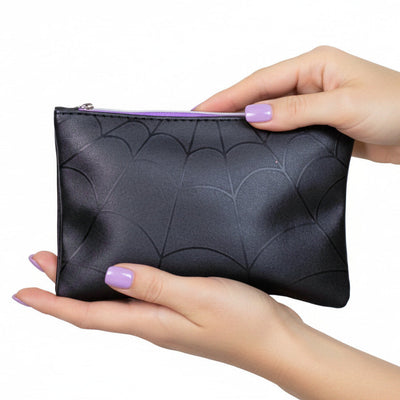 Zip-Close Black Pouch with Spider Keychain
