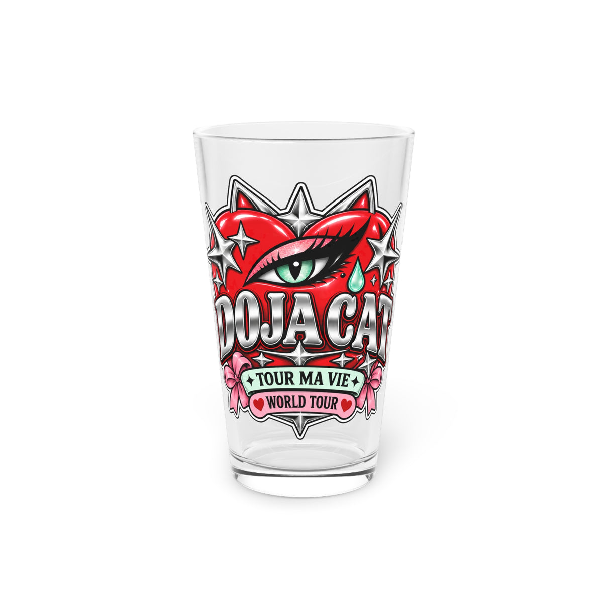 Red Heart Chrome Eye Pint Glass 16oz