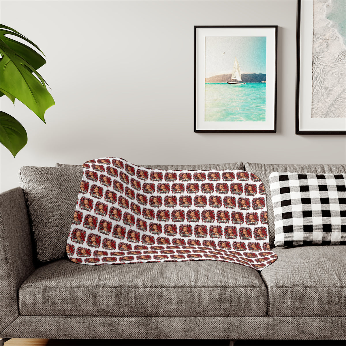 Red Roses Chrome Portrait Sherpa Blanket