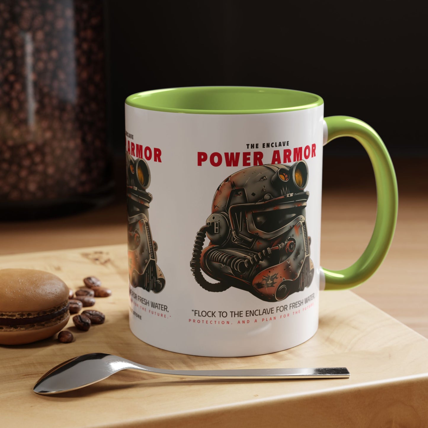 Power Armor Accent Coffee Mug — Fallout Enclave Helmet Design (11/15oz)