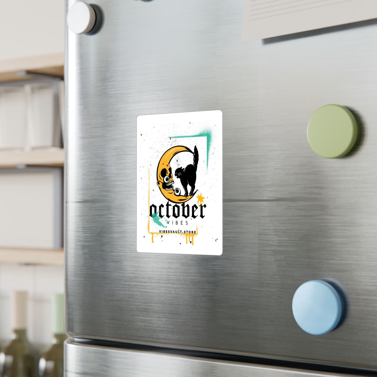 October Vibes Kiss-Cut Vinyl Sticker — Gothic Moon Cat Fall Decal— Halloween 2026