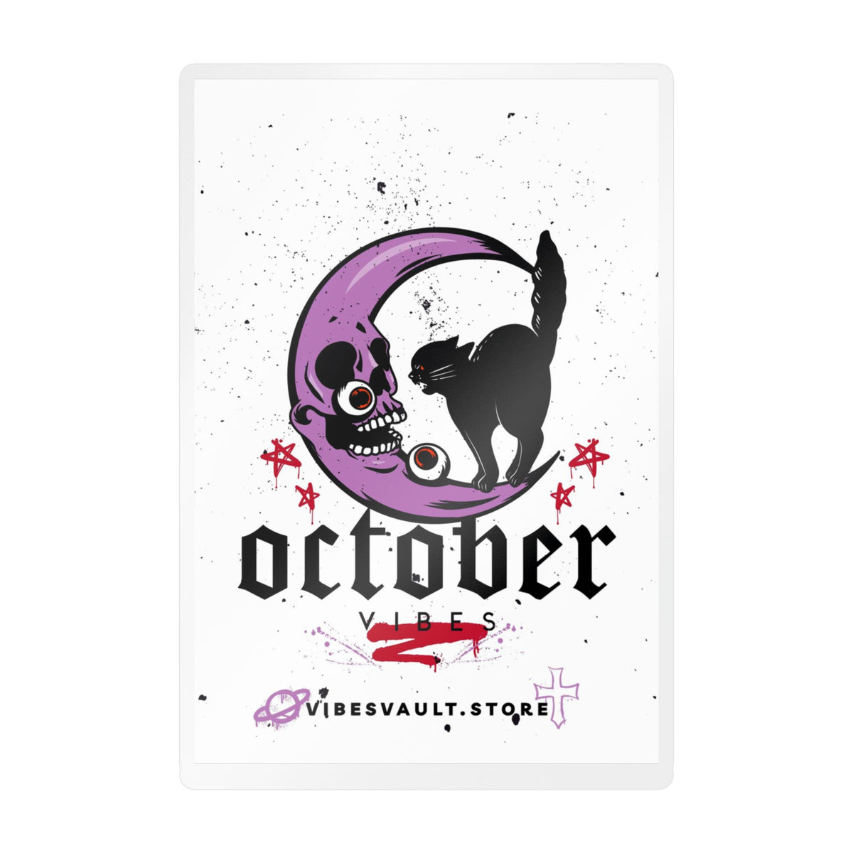 October Vibes Kiss-Cut Vinyl Decal — Halloween Moon Cat Skull Sticker