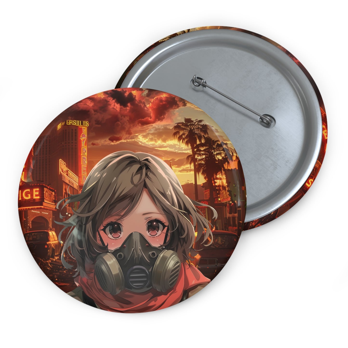 Anime Girl Gas Mask Pin Button — Fallout Post-Apocalyptic Cute Badge