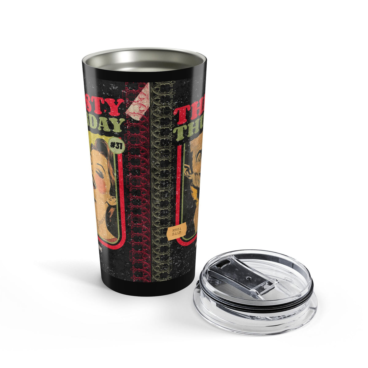 20oz Retro Horror Movie Tumbler — 'Thirsty Thursday' Vintage Killer Design— Halloween 2026
