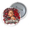 Red Roses Chrome Portrait Custom Pin Buttons