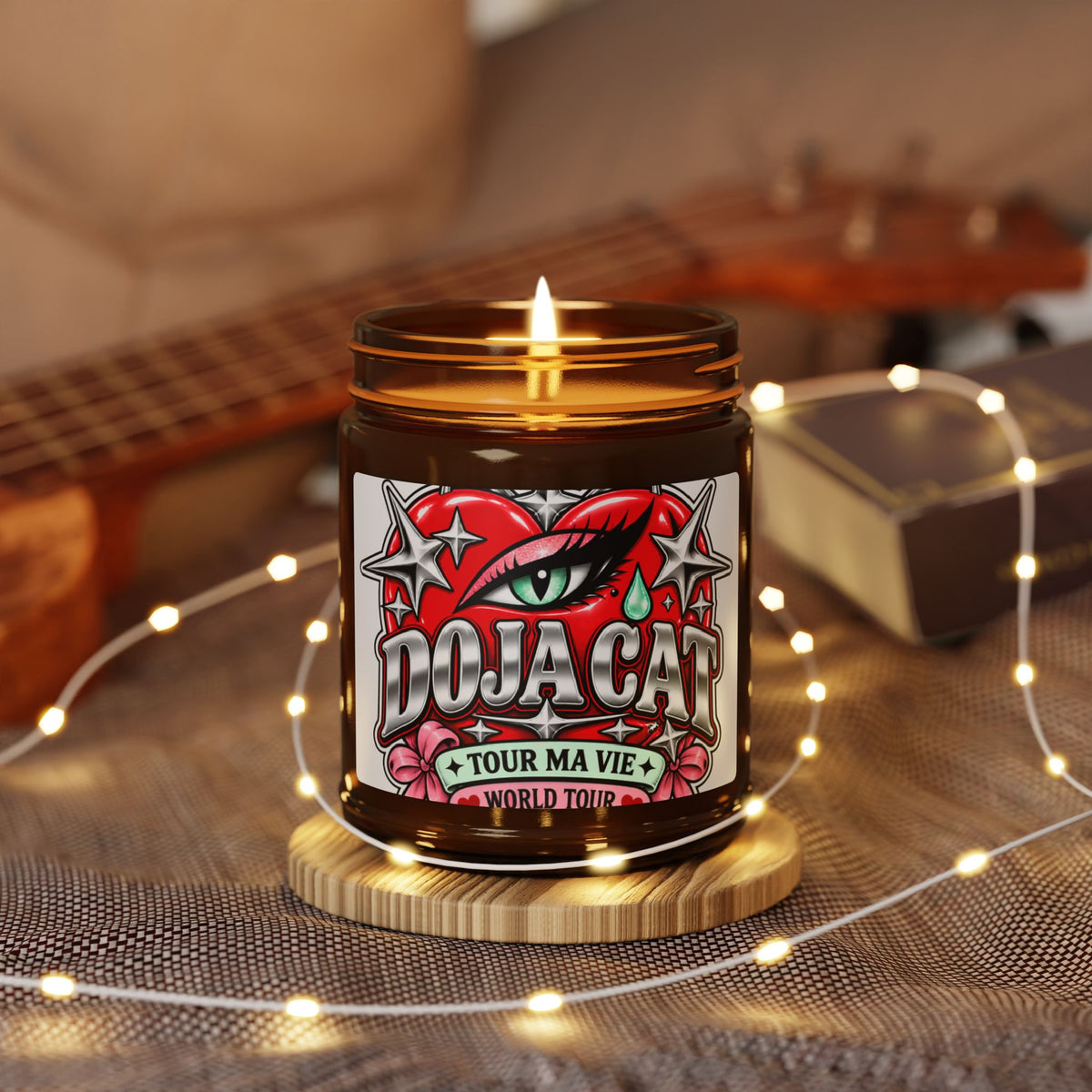 Red Heart Chrome Eye Amber Jar Soy Candle