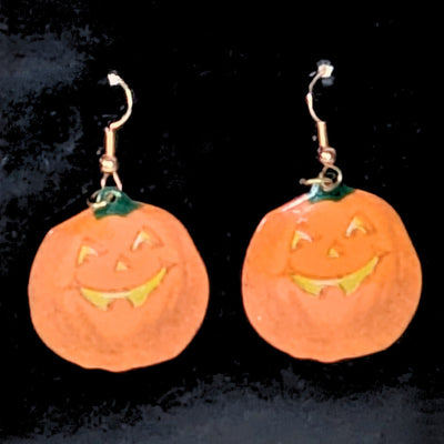 Smiling Pumpkin Jack-O'-Lantern Dangle Earrings