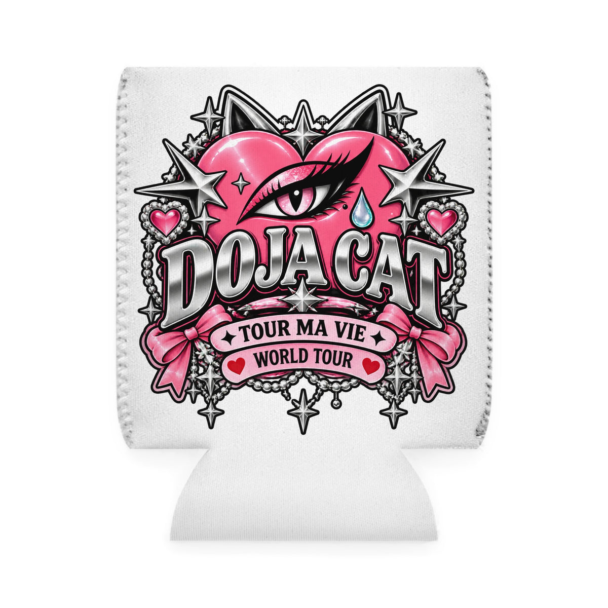 Pink Heart Chrome Eye Can Cooler Sleeve
