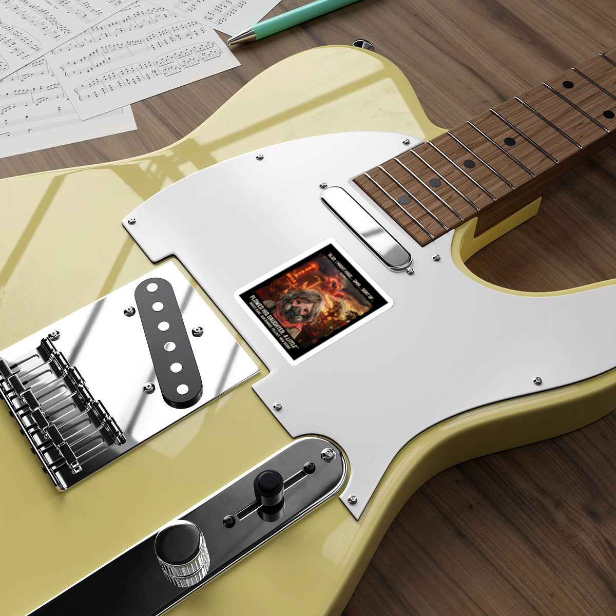 Fallout: New Vegas Quote Die-Cut Sticker — Gas Mask Girl with 'Plowed His Daughter' Caption