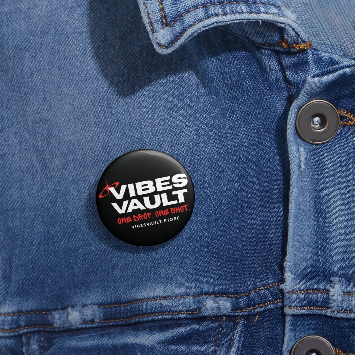 Vibes Vault Logo Pin Button with Starburst
