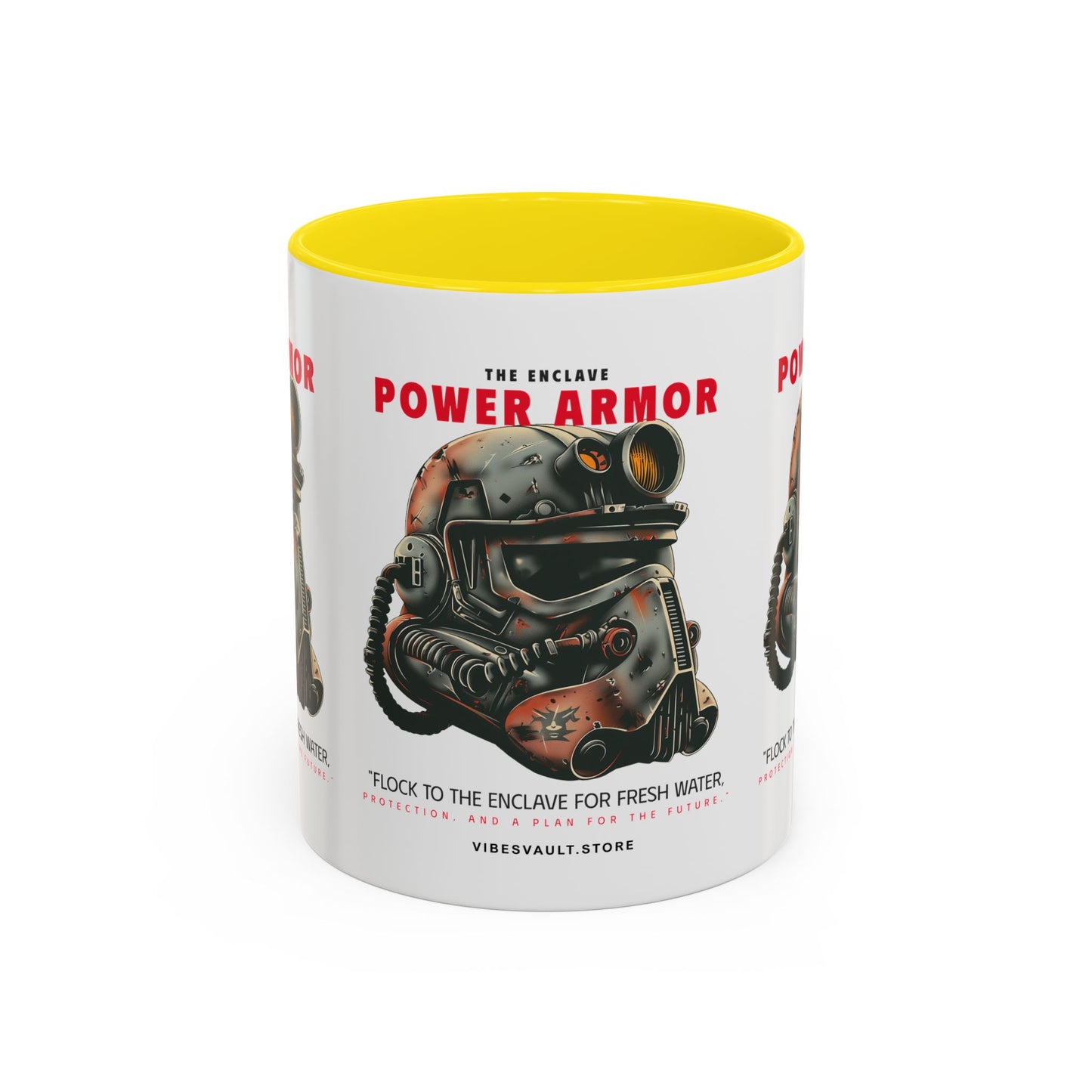 Power Armor Accent Coffee Mug — Fallout Enclave Helmet Design (11/15oz)