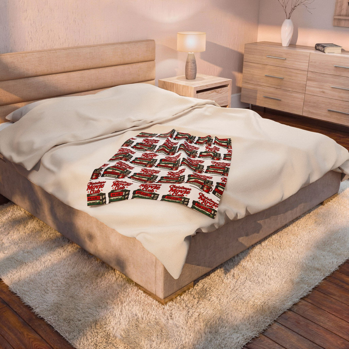 Velveteen Plush Blanket — Christmas Movie Club VHS Pattern Holiday Throw