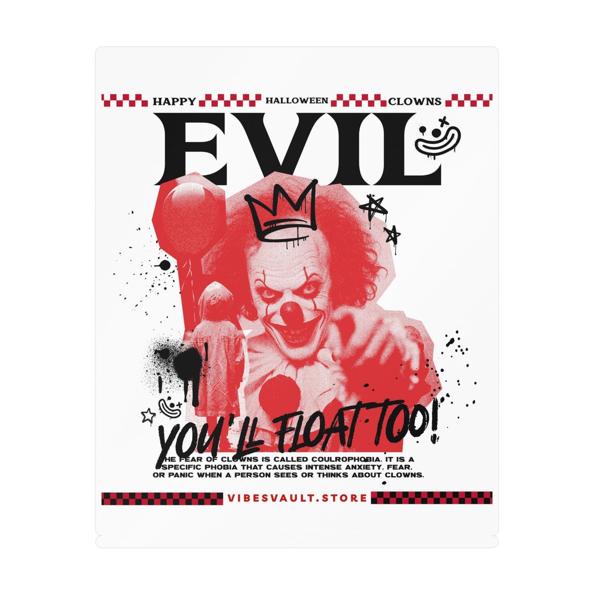 Evil Clown Kiss-Cut Vinyl Decal — Horror Halloween Sticker— Halloween 2026