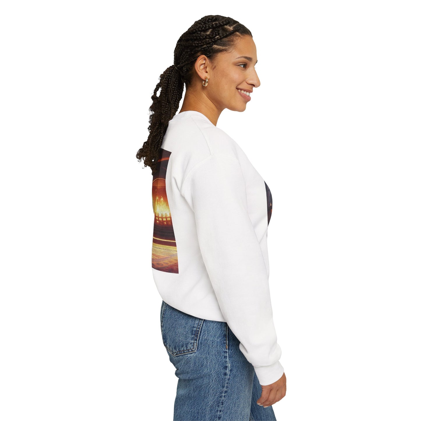 Crewneck Sweatshirt — Cozy Cat by the Fireplace Graphic