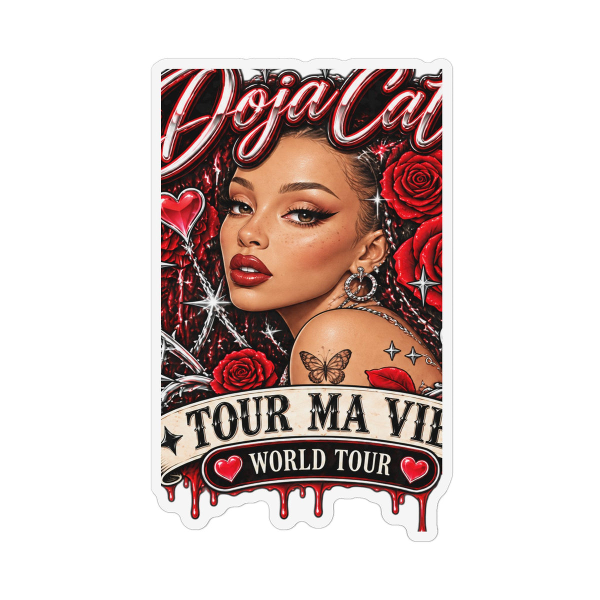 Red Roses Chrome Portrait Custom Shape Magnet