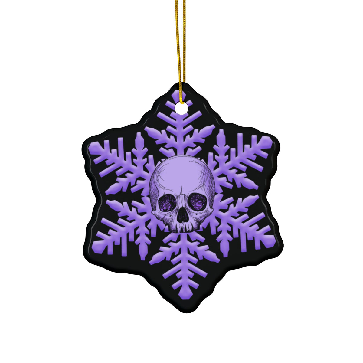 Skull Snowflake Ceramic Ornament — Gothic Purple Holiday Decoration