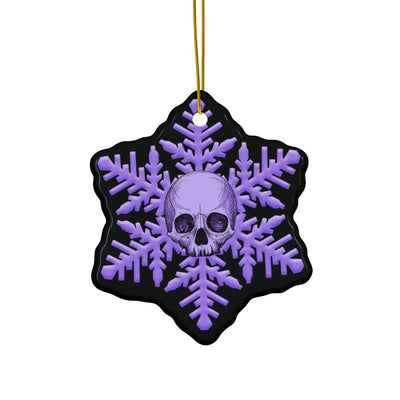 Skull Snowflake Ceramic Ornament — Gothic Purple Holiday Decoration